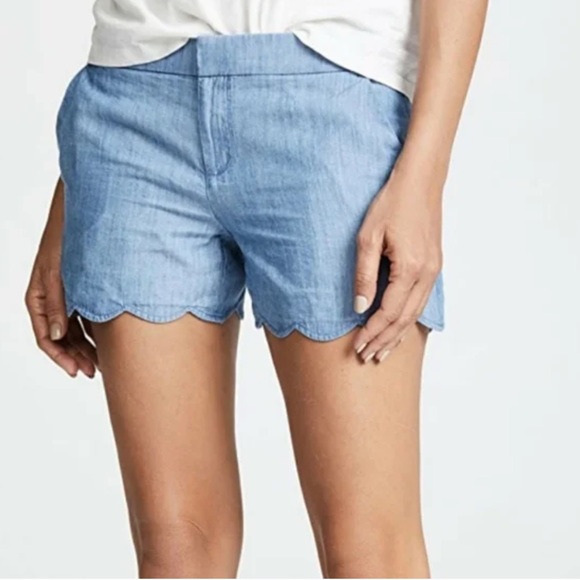 CLUB MONACO Club Blue Scalloped Chambray Shorts 00 - Picture 1 of 8